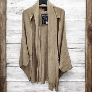 Charlotte Daniel Womens Ruana Wrap Sweater Cardigan Attached Scarf Tan Sand New